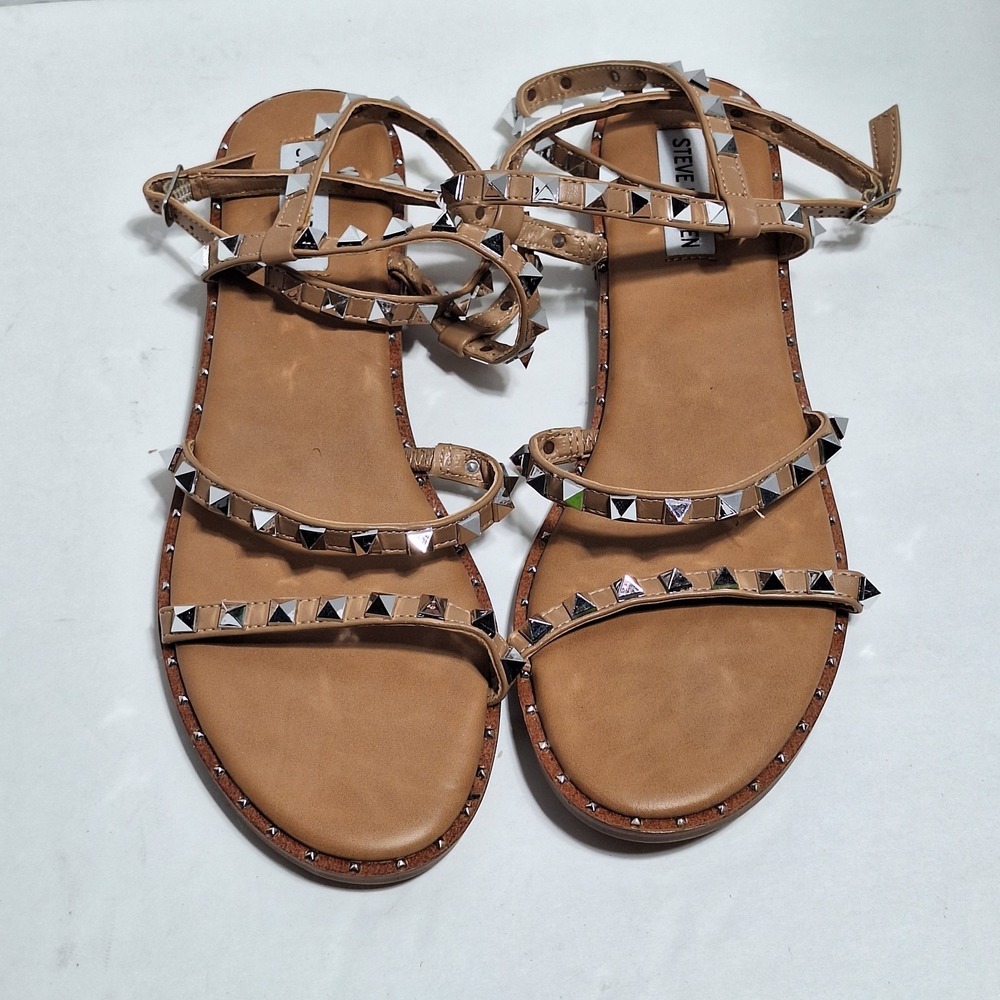 Steve Madden‎ Womens Travel Tan Sandals Size 11M Ankle Wrap Strap Studded